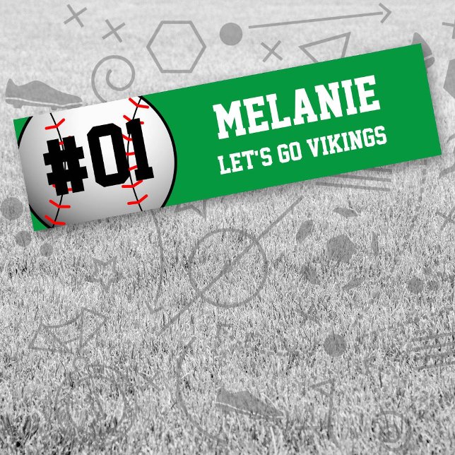 Green White Baseball Team Autoaufkleber (Green and White Baseball Let's Go Team Bumper Sticker. Celebrate your high school / college athlete.)