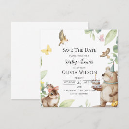 Green White Bird Babydusche Save the Date Karte