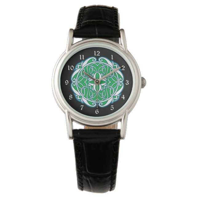 Green White Black Celtic Cross Armbanduhr (Vorderseite)