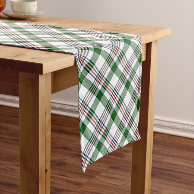 Green White Blue Cool Lumberjack Kariertes Muster Mittelgroßer Tischläufer (Beispiel)
