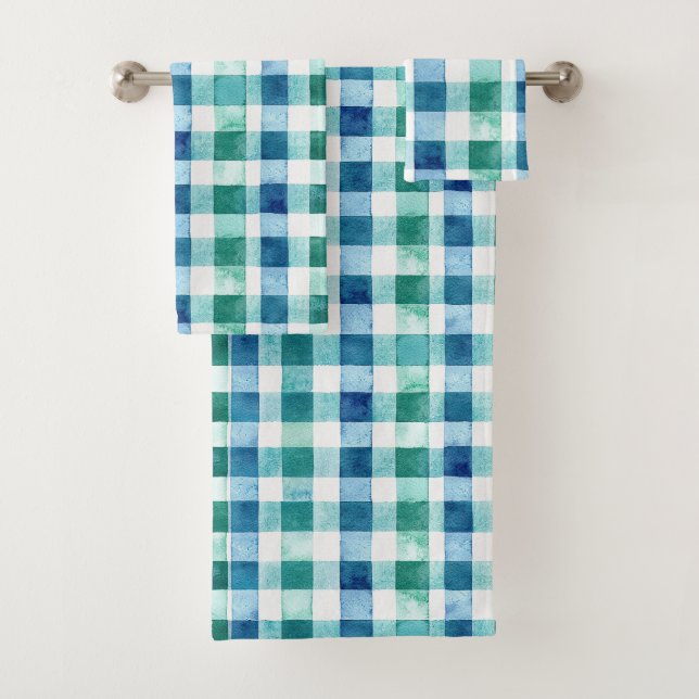 Green White Blue Kariert Stripes Weihnachten Badhandtuch Set (Insitu)