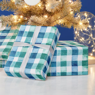 Green White Blue Kariert Stripes Weihnachten Geschenkpapier