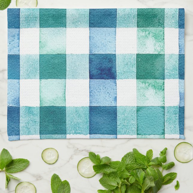 Green White Blue Kariert Stripes Weihnachten Geschirrtuch (Gefaltet)