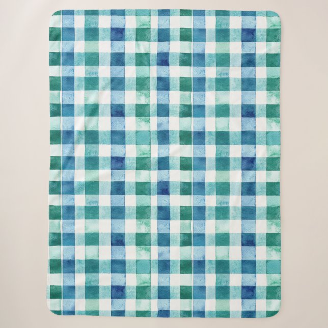 Green White Blue Kariert Stripes Weihnachten Sherpadecke (Vorderseite)