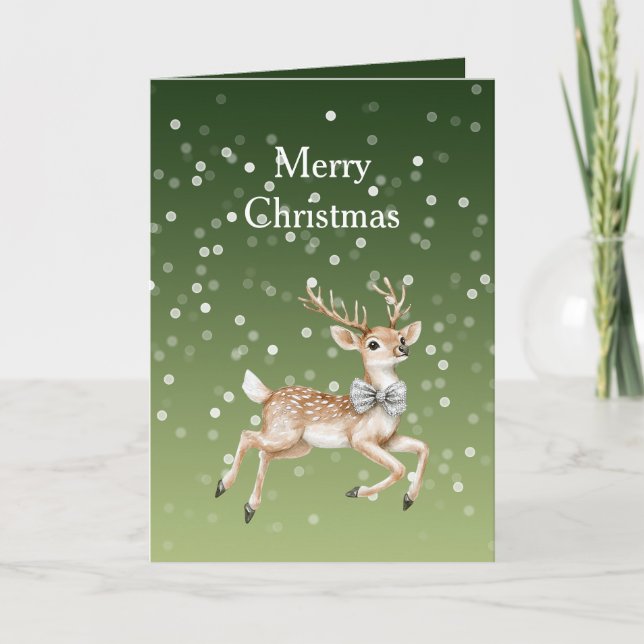 Green White Bokeh Dots Christmas Deer Karte (Vorderseite)