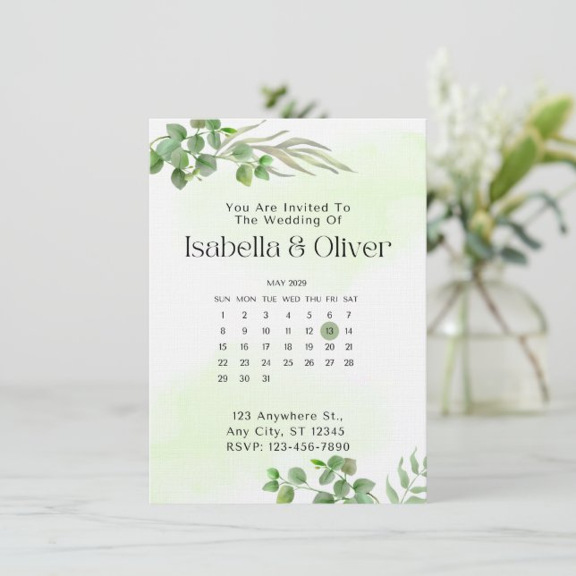 Green & White  Botanical Wedding invitation (Debout devant)