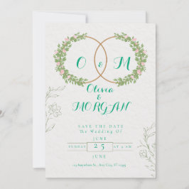 Green & White Botanical Wedding Invite Einladung