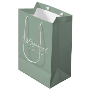 Green White Bridesmaid Elegante Script Typografie Mittlere Geschenktüte