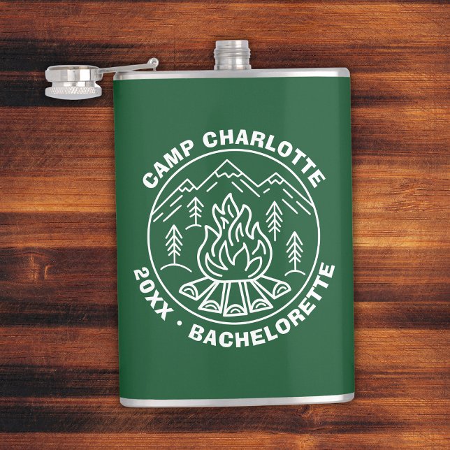 Green White Camp Bachelorette Custom Flachmann (Campsite Green White Camp Bachelorette Custom Flask
)