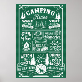 Green White Camping Rules Poster