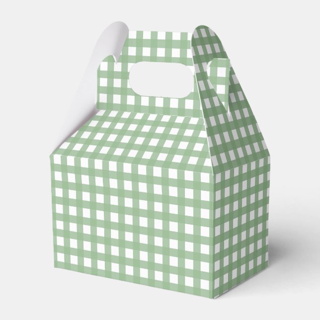 Green & White Checkered Kariert Gable Gvor Geschen Geschenkschachtel (Vorderseite)