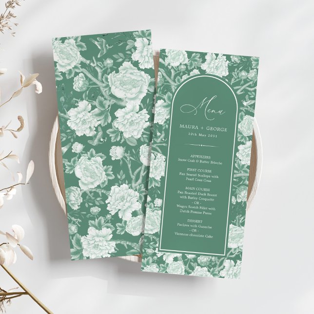 Green White Chinoiserie Blumenstrauß Speisekarte K Einladung (Von Creator hochgeladen)