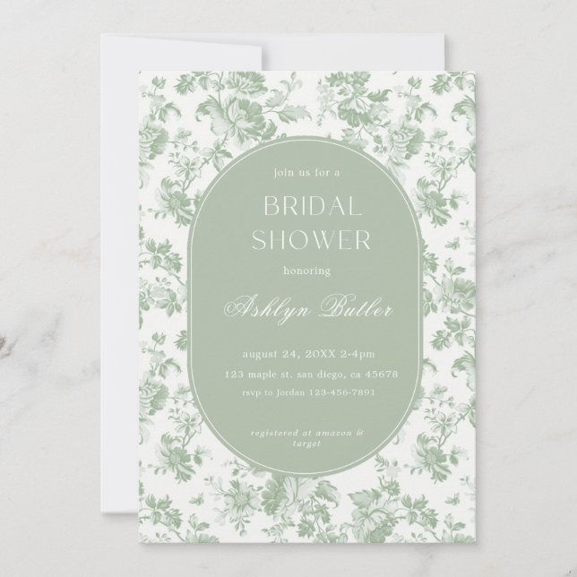 Green White Chinoiserie Bridal Shower Invitation (Devant)