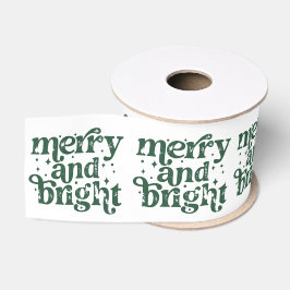 Green & White Christmas Merry & Bright Holiday Ripsband