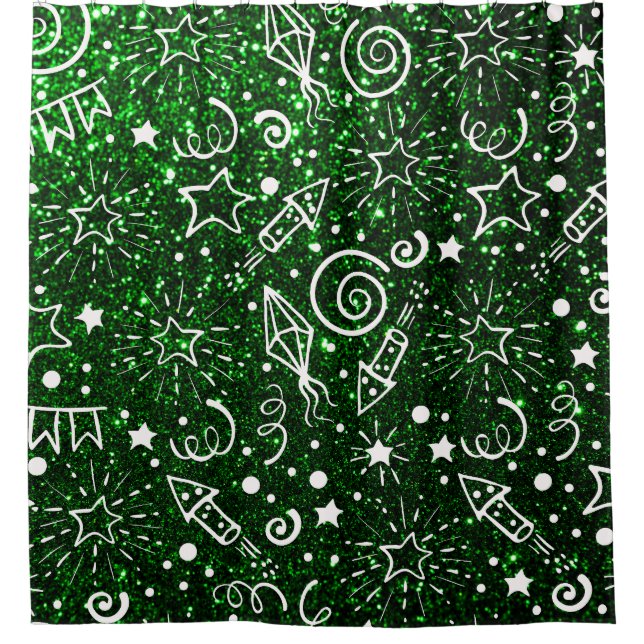 Green White Christmas Pattern Duschvorhang (Vorderseite)