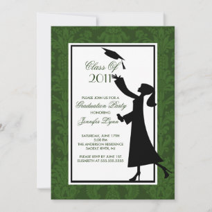 Green & White Damask Abschluss Einladung Grad