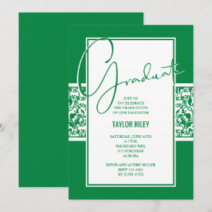 Green White Damask Graduation Party Einladung