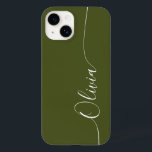 Green White Elegant Calligraphy Script Name Case-Mate iPhone 14 Hülle<br><div class="desc">Green White Elegant Calligraphy Script Custom Personalisiert Name iPhone 14 Smart Phone Cases zeichnen sich durch ein modernes und trendiges,  einfaches und stilvolles Design aus,  mit Ihrem personalisierten Namen in eleganter handgeschriebener Schrift Typografie auf grünem Hintergrund. Entworfen von ©Evco Studio www.zazzle.com/store/evcostudio</div>