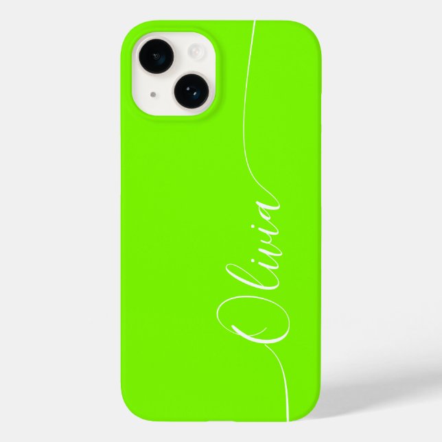 Green White Elegant Calligraphy Script Name Case-Mate iPhone 14 Hülle (Rückseite)
