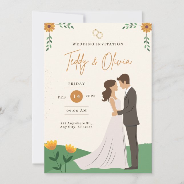 Green & White Elegant Wedding Invitation Einladung (Vorderseite)