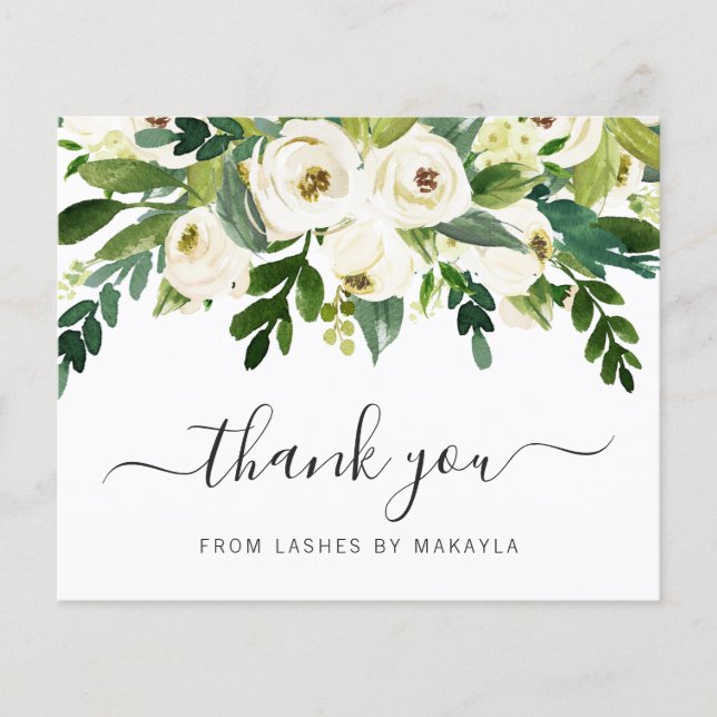 Green White Floral Budget Danke Karte (Vorderseite)