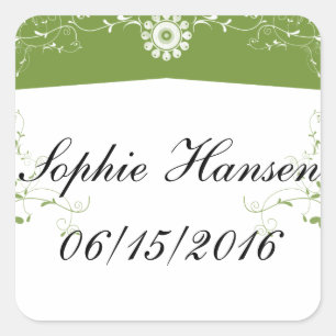 Green White Floral Geblüht Brautparty Quadratischer Aufkleber