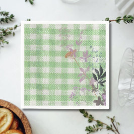 Green White Floral Gingham Kariert Country Farm Serviette
