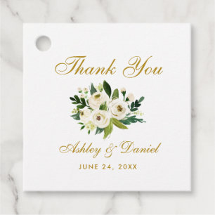 Green White Floral Gold Hochzeit Vielen Dank Geschenkanhänger