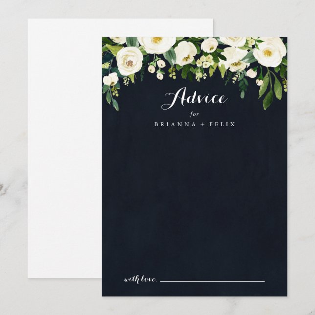 Green White Floral Royal Blue Calligraphy Wedding Hinweiskarte (Vorne/Hinten)