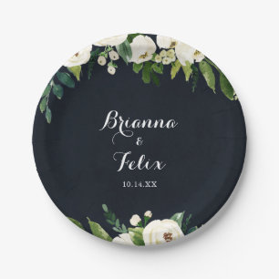 Green White Floral Royal Blue Wedgecake Pappteller