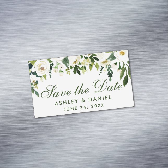 Green White Floral Save the Date Mini Magnet (Beispiel)