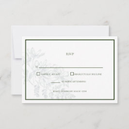 Green White Floral Simple Wedding RSVP Card