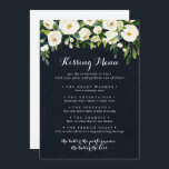 Green White Floral Wedding Kissing Menu Game Card<br><div class="desc">Diese weiße,  blumengeschmückte Spielkarte ist perfekt für einen rustikalen Hochzeitsempfang. Das Design zeichnet sich durch elegante Aquarellbäume mit grünem Blattwerk in dunkelblauem Hintergrund aus.</div>