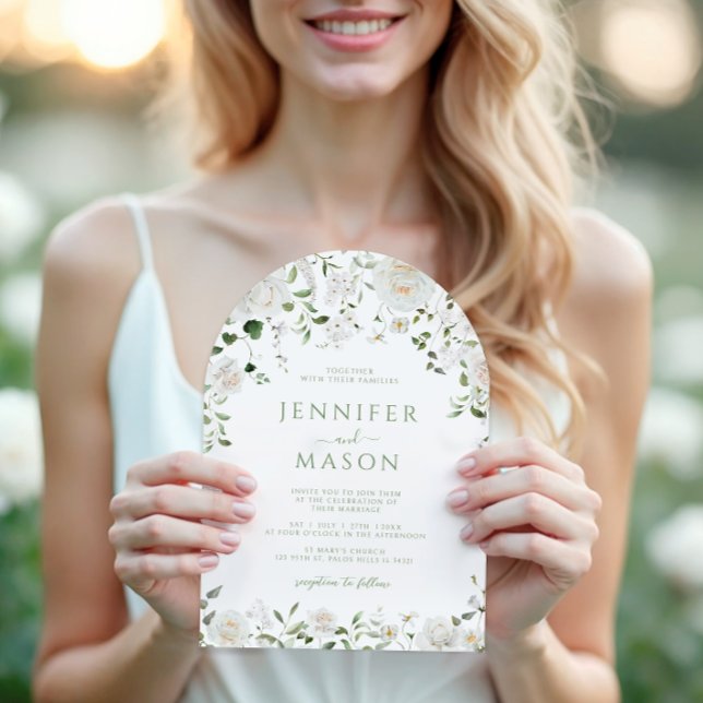 Green White Flowers Eucalyptus Rose Peony Wedding Einladung (Von Creator hochgeladen)