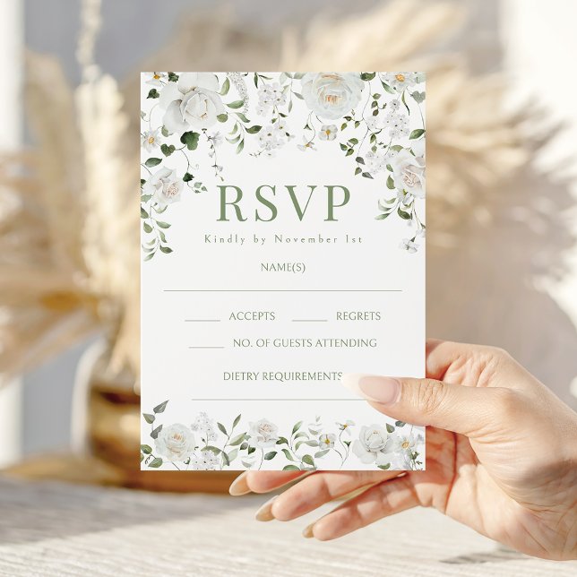 Green White Flowers Eucalyptus Wedding RSVP cards (Von Creator hochgeladen)
