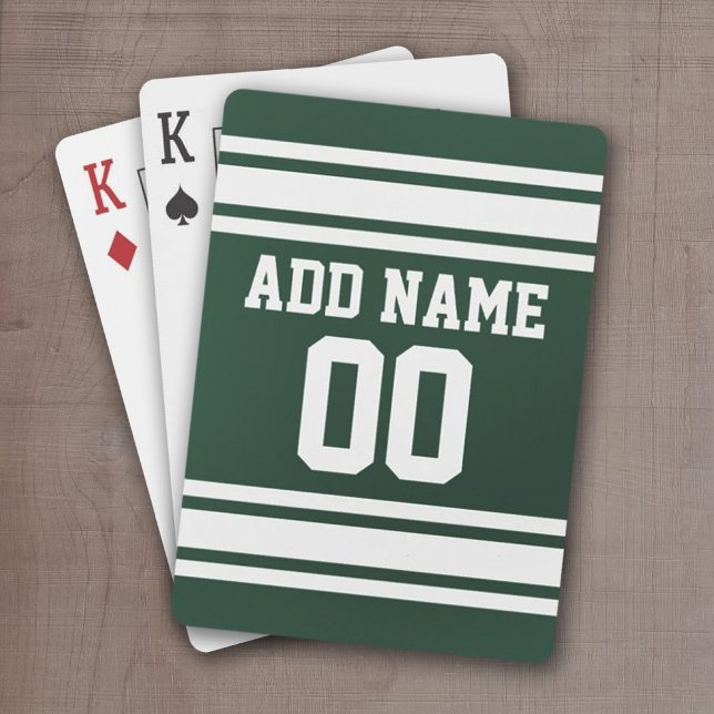 Green White Football Jersey Custom Name Number Spielkarten (Football Jersey personalized playing cards)