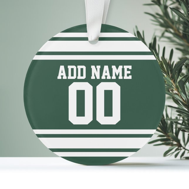 Green White Football Jersey Nom personnalisé Numér (Personalized Ornament - Sports Theme)