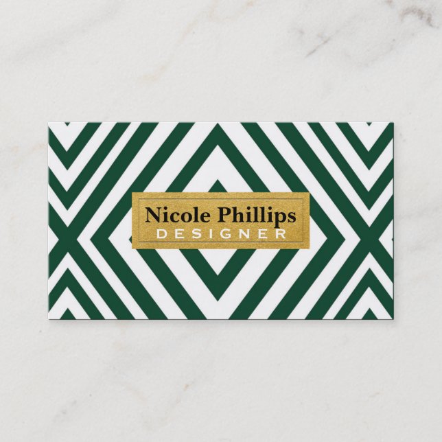 Green White Geometric Line Chic Business Card Visitenkarte (Vorderseite)