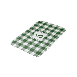 Green White Gingham Kariert Pattern Monogram Badematte