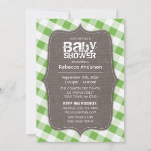 Green & White Gingham Leinwand Babydusche Einladung
