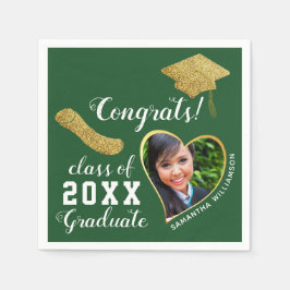 Green White Gold Class 2025 Grad Foto Abschluss Serviette