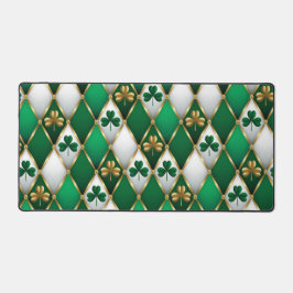 GREEN WHITE GOLD IRISH TUFTED LOOK SHAMROCKS SCHREIBTISCHUNTERLAGE