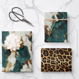 Green White Gold Leopard Geschenkpapier Set