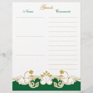 Green White Gold Scrolls Gästebuch