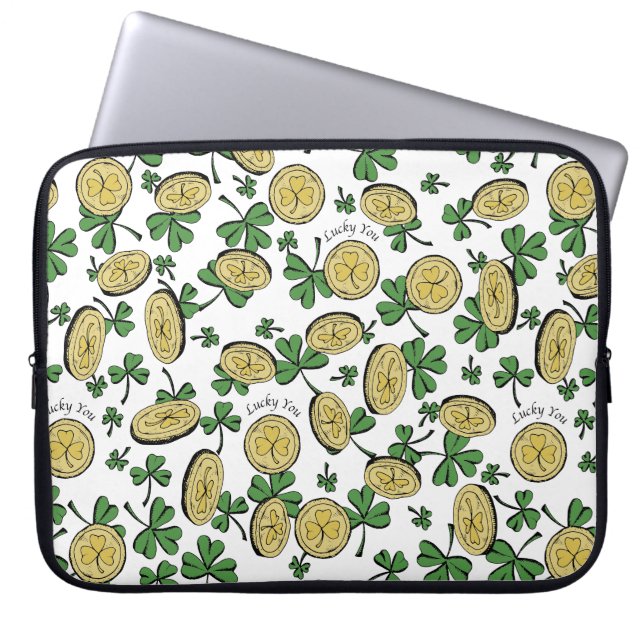 Green White & Gold St Patrick's Lucky You Kleeblat Laptopschutzhülle (Vorderseite)