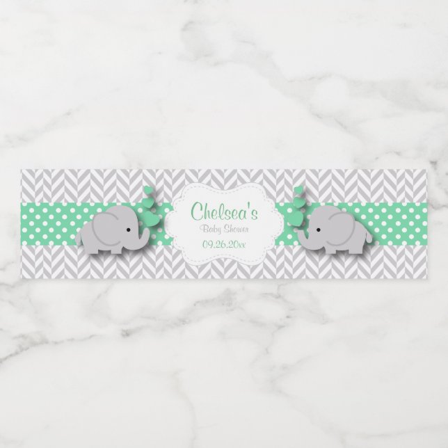 Green, White Gray Elephant Baby Dusche (Einzelnes Label)