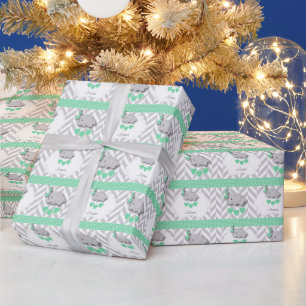 Green, White Gray Elephant Baby Dusche Geschenkpapier