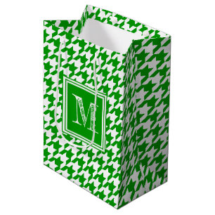 Green White Hahnentrittmuster Modernes Monogramm Mittlere Geschenktüte