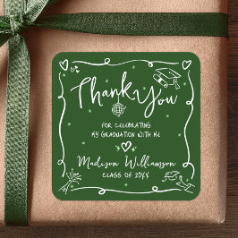 Green White Hand Drawn Doodle Graduation Thank You Quadratischer Aufkleber