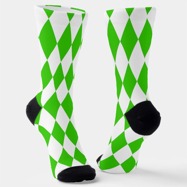 Green White Harlequin Diamonds Schachbretts Design Socken (Von Creator hochgeladen)